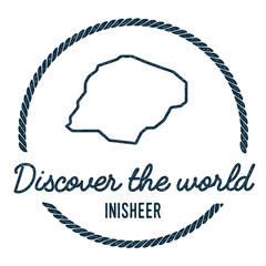 Inisheer Map Outline. Vintage Discover the World Rubber Stamp with Island Map. Hipster Style Nautical Insignia, with Round Rope Border. Travel Vector Illustration.