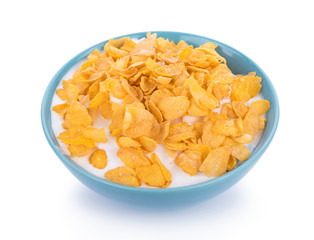 Corn flakes with milk isolated on white background
