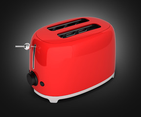 Red retro toaster on black gradient background 3d