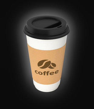 Coffee cup on black gradient background 3d