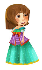 cartoon medieval character beautiful princess standing looking and smiling isolated