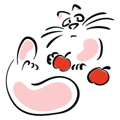 Pink cat with apples