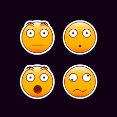 Set of emoticon stickers. Surprised, confused and astonished emojis. Editable vector smileys