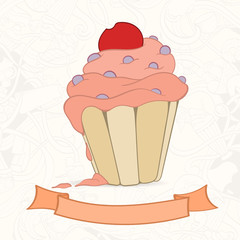 Hand drawn background of doodle style cupcakes