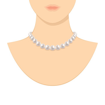 pearl necklace around neck, white background clip art preview