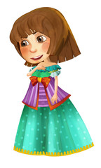 cartoon medieval character beautiful princess standing looking and smiling isolated