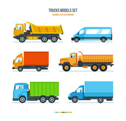 Trucks for transportation of goods, gazelle, car for transportation people.