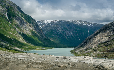Nigardsbreen Glacier lake landscape.