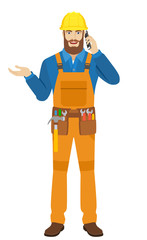Worker gesturing and talking on the mobile phone