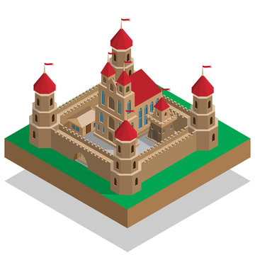 Old castle. Isometric. Vector illustration.
