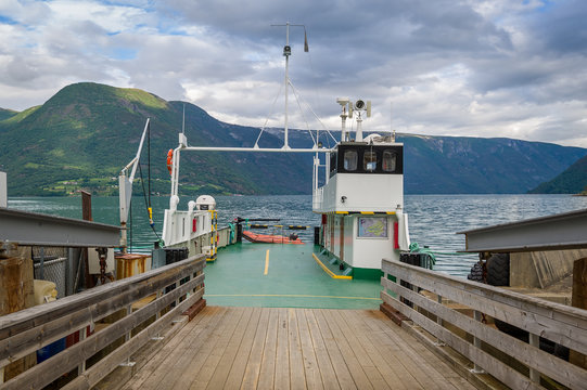 Small norwegian ferry docked