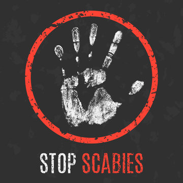 Vector illustration. The medical diagnosis. Stop scabies.
