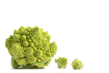 Roman broccoli,  green cauliflower , isolated on white background