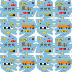 seamless aviation pattern with airplanes and airport vehicles