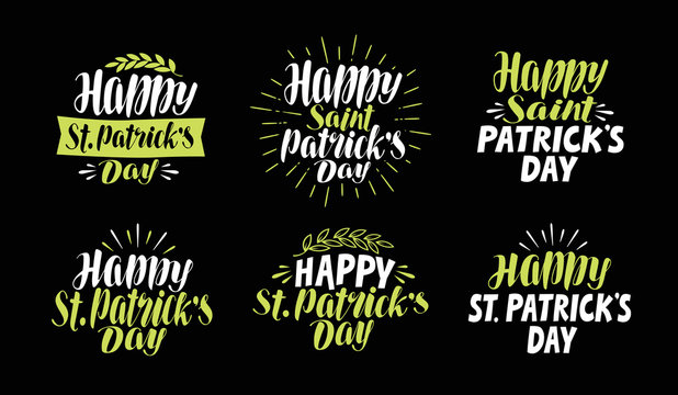 Happy saint Patrick's Day, label set. Beer festival symbol. Lettering typography vector illustration