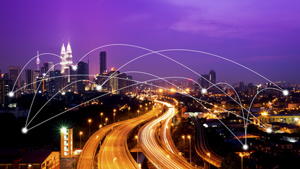 Fototapeta na wymiar Kuala Lumpur cityscape and network connection concept.