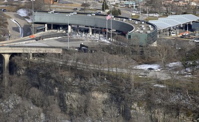 Unites States border crossing station at the Rainbow bridge in Niagara Falls city, New York, USA