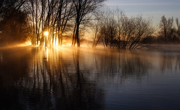 Wintermorgen an der Aller bei Hochwasser