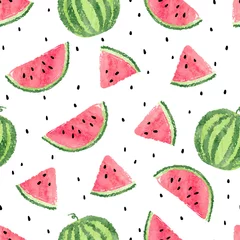 Deurstickers Watermeloen Aquarel watermeloenen patroon. Naadloze vectorachtergrond.