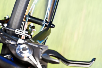 Detail Of Caliper Brakes And Suspension Fork