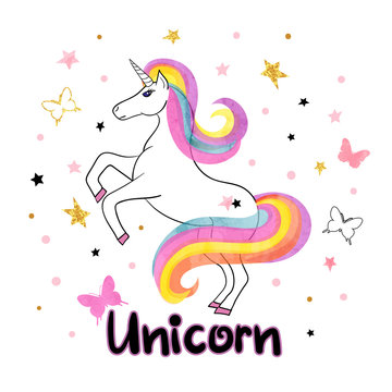 Beautiful rainbow unicorn vector illustration.