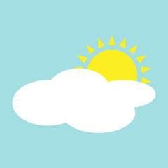 Simple flat sun behind cloud illustration, blue background