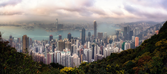 Fototapeta na wymiar Panorama view of Hongkong from the peak