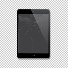 Vector realistic broken tablet isolated on transparent background.