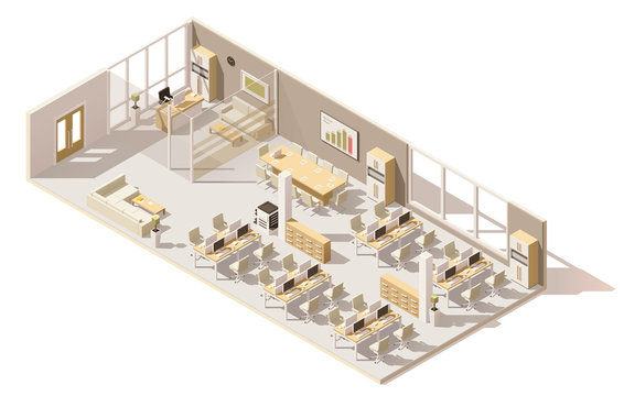Vector isometric low poly office