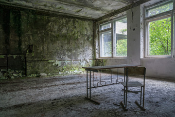 office in jupiter factory in Pripyat abandoned city, Chernobyl Exclusion Zone, Ukraine