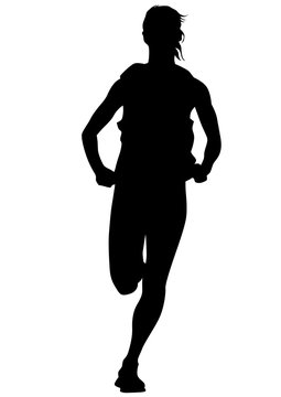 Man athletes on running race on white background