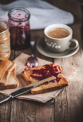 Peanut butter with jam and rustic dough. Peanut butter and jelly