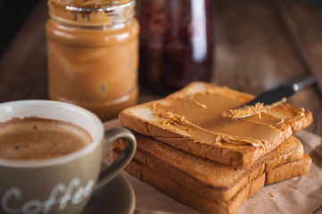 Peanut butter with jam and rustic dough. Peanut butter and jelly