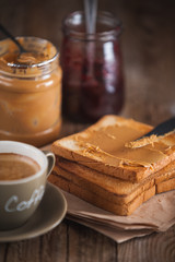 Peanut butter with jam and rustic dough. Peanut butter and jelly