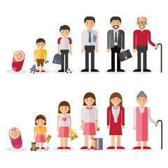 Different generations european men and woman isolated set vector illustration.