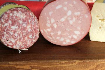 Italian cheese asiago type and mortadella and salami in typical © ChiccoDodiFC