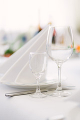 Crystal glasses for wine on a festive table