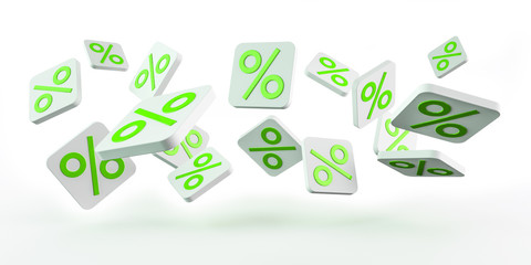 Green sales icons floating in the air 3D rendering
