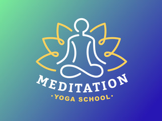 Outline yoga logo - vector illustration, emblem design on gradient background