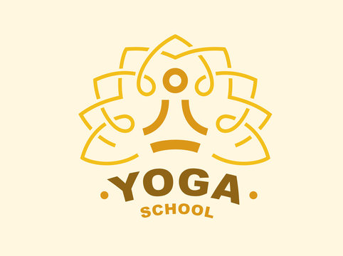 Outline yoga logo - vector illustration, emblem design on light background