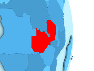 Zambia on blue political globe
