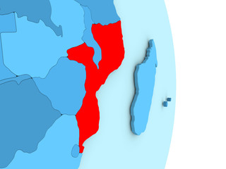 Fototapeta premium Mozambique on blue political globe