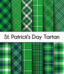 12 Seamless Patterns Green St. Patrick's Day Plaid