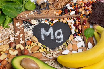 Foods containing magnesium. Healthy food. Top view.