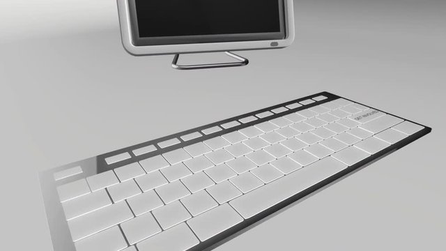 Seamless looping 3D animation of a computer keyboard with a get involved key pressed red and chrome version 