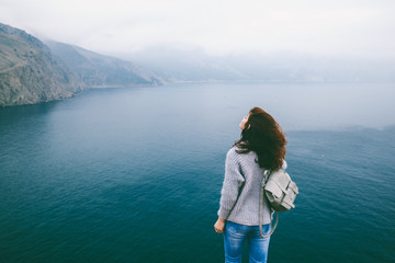 Girl traveling in mountains, wanderlust