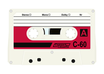 Audio cassette with space for any text. Flat vector.