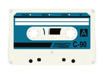 Audio cassette with space for any text. Flat vector.