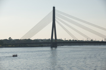 Fototapeta na wymiar Vansu Bridge over Daugava River in Riga, Latvia