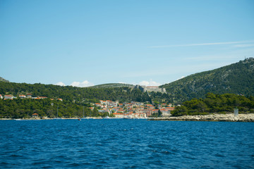 Fototapeta na wymiar Beautiful seascape, Hvar and Split Channel. Traveling, yachting, vacation concept.